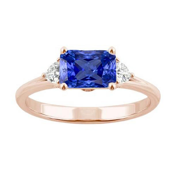 68345 3 Stone Trillion Diamond Blue 2.50 CT Split Shank Sapphire Ring, Size 6.5