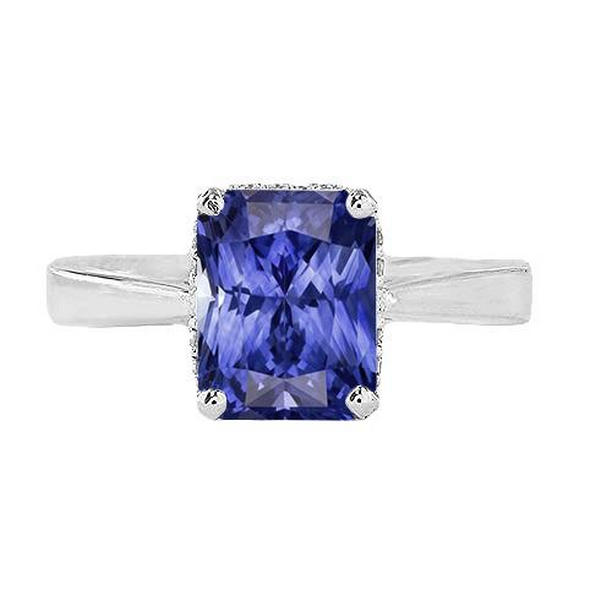 68346 Radiant Solitaire 2 CT Blue Reversed Tapered Shank Sapphire Ring, Size 6.5