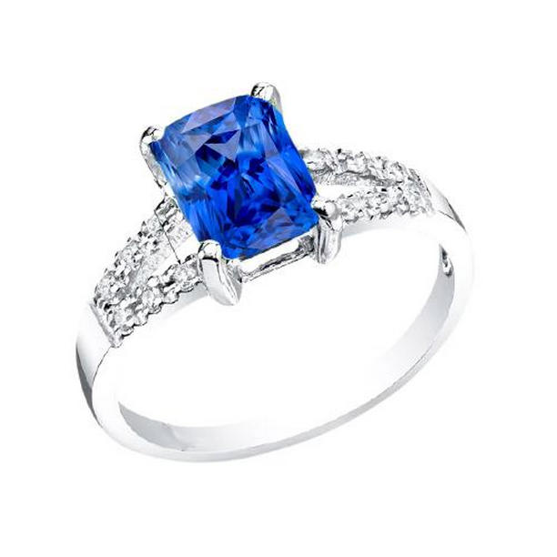 68348 2 CT Round Diamond Natural Blue Sapphire Split Shank Wedding Ring, Size 6.5