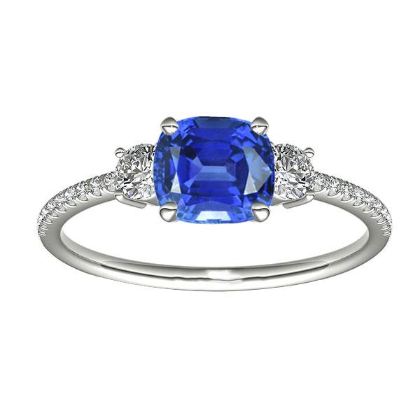 3 CT Cushion Sapphire 3 Stone Style Diamonds Gemstone Ring, Size 6.5