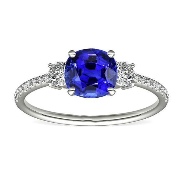 68356 Gemstone Cushion 3.50 CT 3 Stone Style Sapphire Ring, Size 6.5