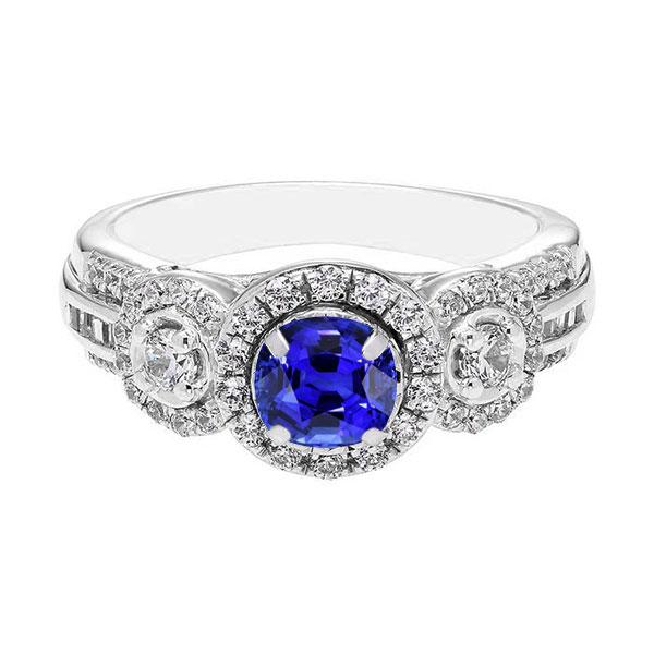 Diamond Halo Round Blue 2.50 CT Ladies Sapphire Ring, Size 6.5