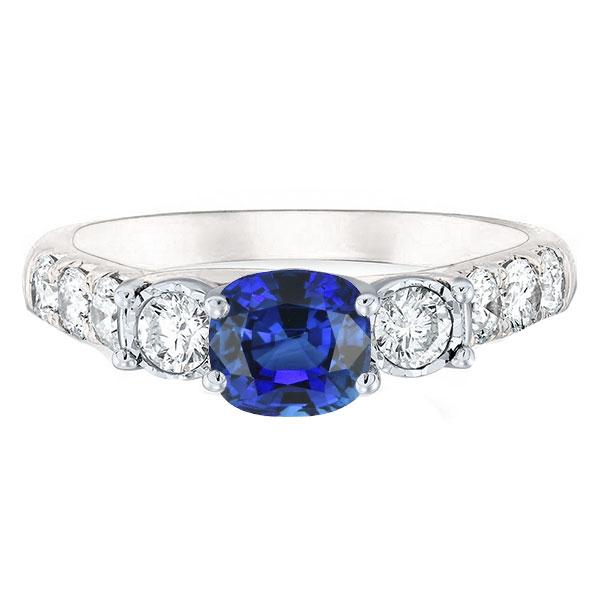68360 2.50 CT Cushion Sapphire Prong Set Round Diamonds Gemstone Ring, Size 6.5