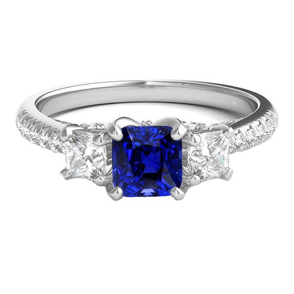 2.50 CT Cushion Gemstone Blue Princess Diamonds Sapphire Ring, Size 6.5