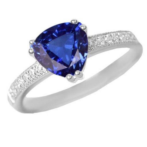 68757 2.50 CT Round Diamond Trillion Ceylon Sapphire Gemstone Ring, Size 6.5