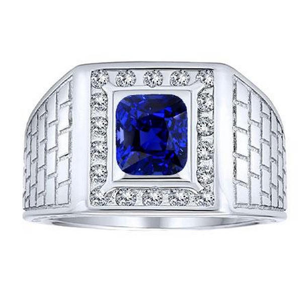 Picture of Harry Chad Enterprises 68760 Gemstone Mens Cushion Sapphire 2 CT Antique Style Ring&#44; Size 8