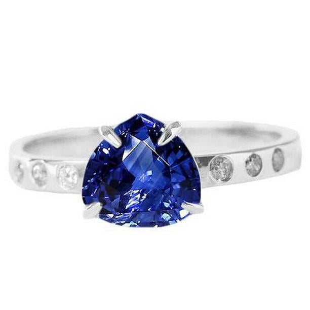 68765 2 CT Gemstone Trillion Flush Setting Sapphire Ring, Size 6.5