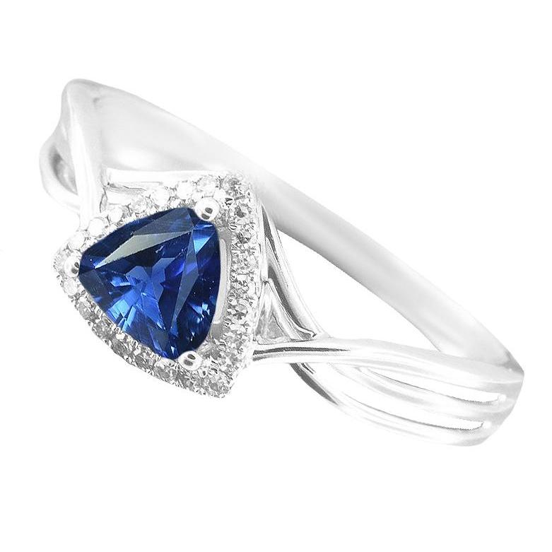 68766 2.50 CT Halo Trillion Split Shank Diamonds Sapphire Ring, 14K Gold - Size 6.5