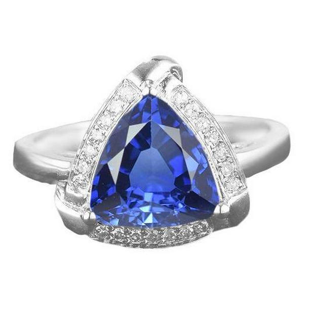 68769 3 CT Trillion Halo Ceylon White Gold Sapphire Ring, Size 6.5