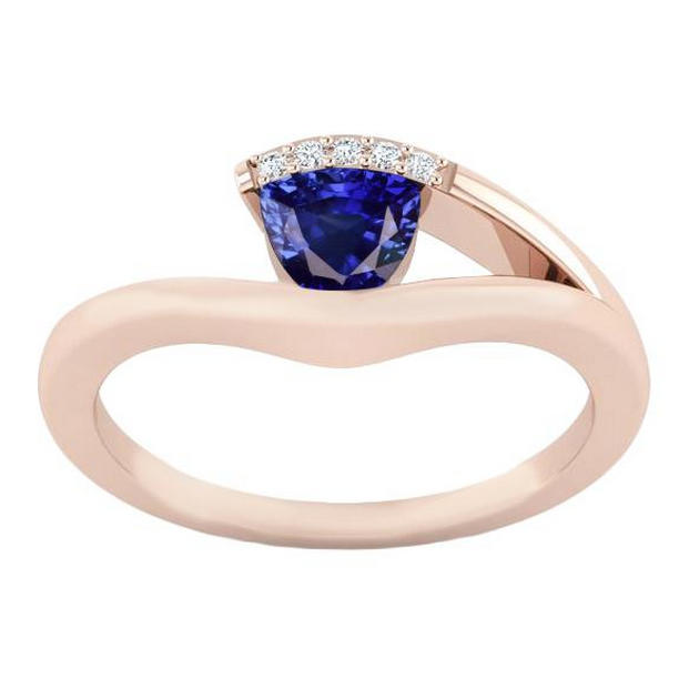 1.50 CT Rose Gold Diamond Jewelry Trillion Deep Blue Sapphire Ring, Size 6.5