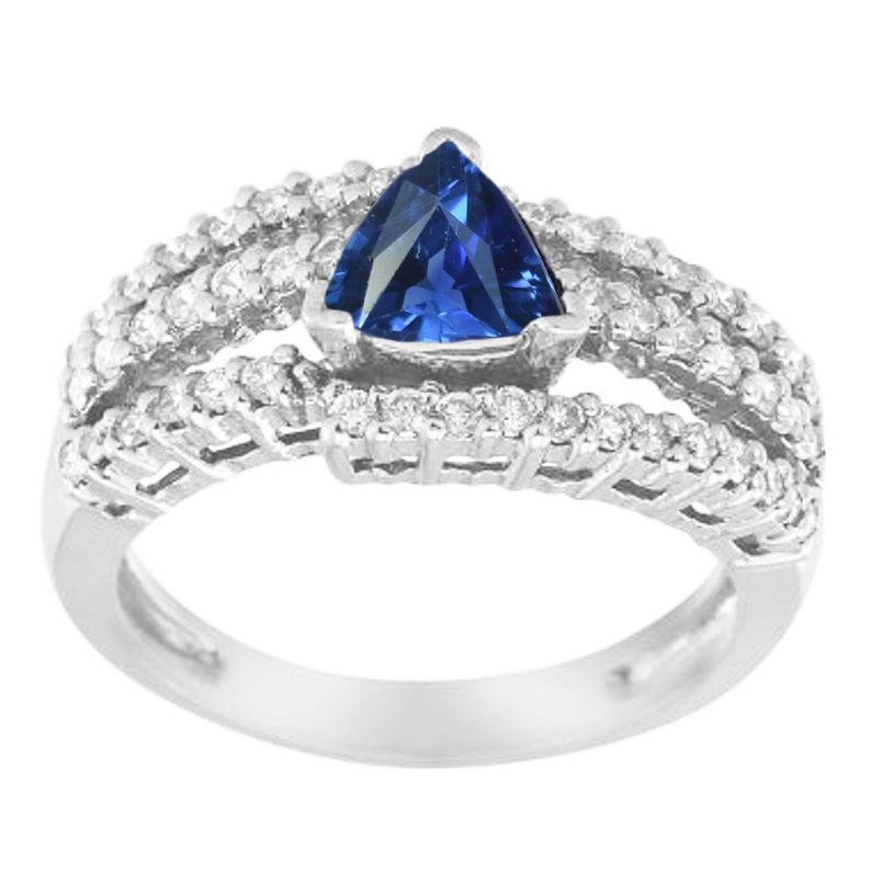 68773 3 CT Womens Gemstone Trillion Triple Shank Diamonds Sapphire Ring, Size 6.5