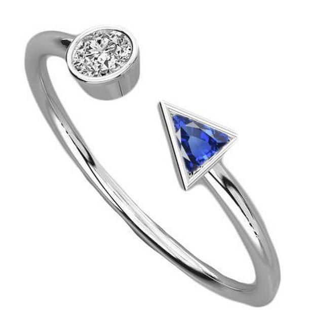 68774 1 CT Toi et Moi Round Diamond & Trillion Bezel Set Sapphire Ring, Size 6.5