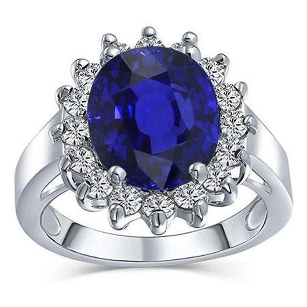 Oval Sapphire 3.50 CT Flower Style Diamonds Gemstone Ring, Size 6.5