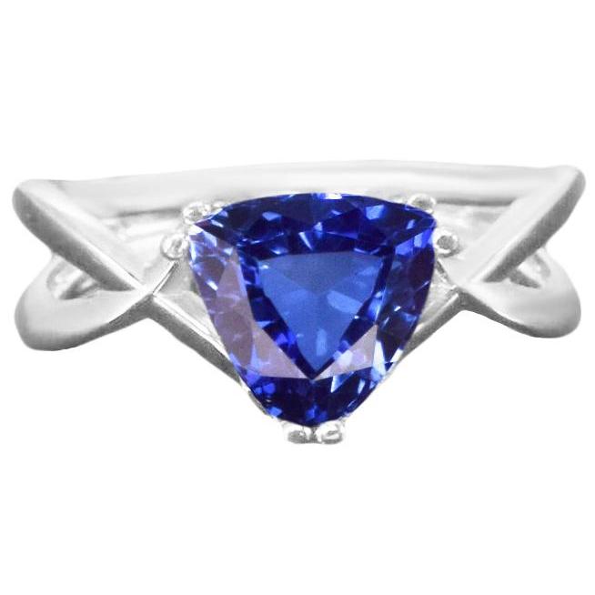 68777 2 CT Trillion Natural Blue Sapphire Split Shank Solitaire Ring, Size 6.5