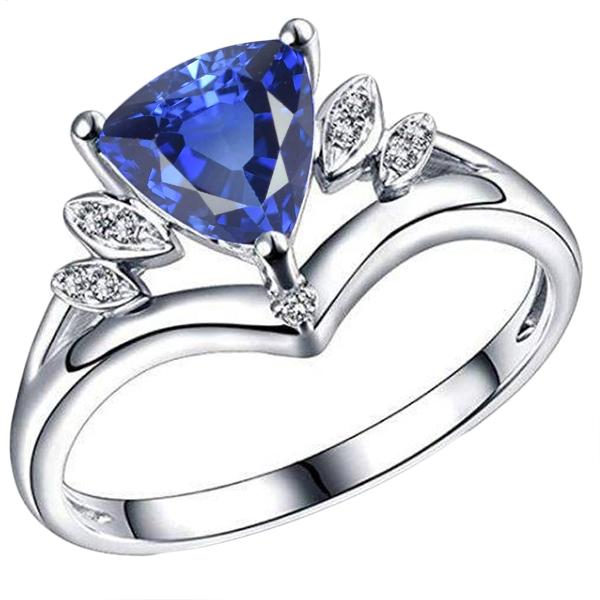 Gemstone Sapphire 2 CT Trillion Cut 14K Gold Fancy Ring, Size 6.5