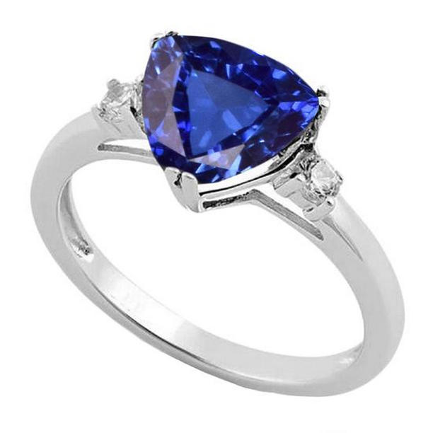 68779 Three Stone Trillion 1.75 CT Small Round Diamonds Sapphire Ring, Size 6.5