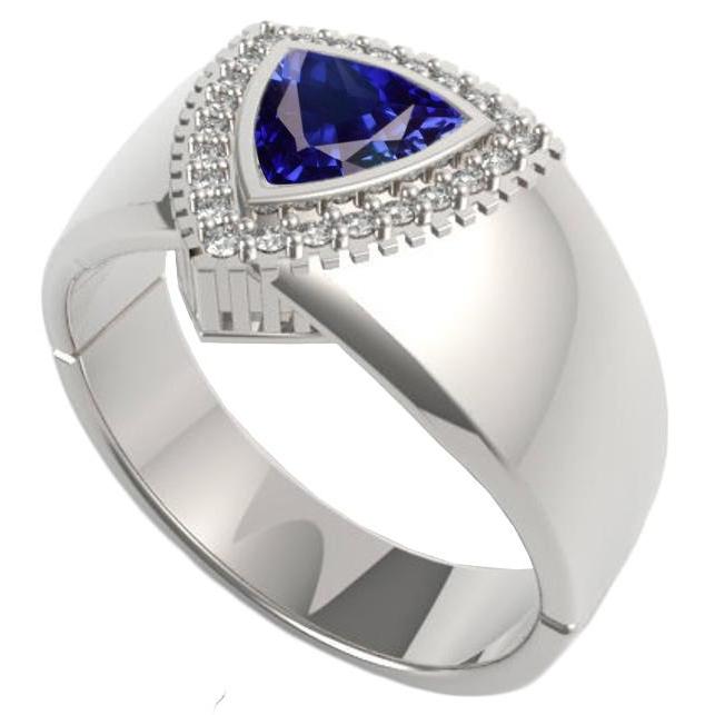 68781 2 CT Diamond Trillion Bezel Set Ceylon Sapphire Ring, Size 6.5