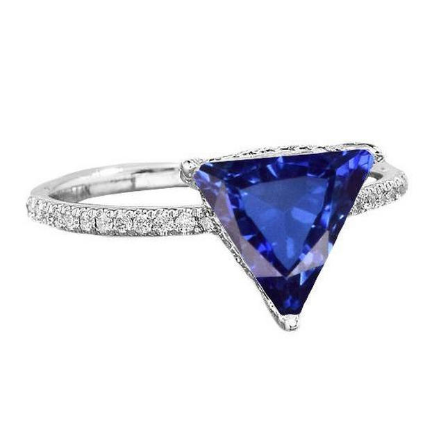 68782 2.50 CT Ceylon Sapphire Trillion Diamond Accented Gemstone Ring, Size 6.5