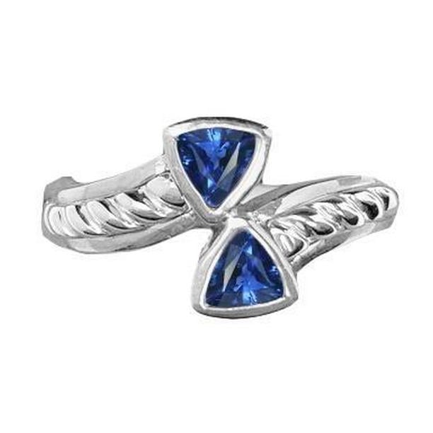 Trillion Bezel Set Blue Sapphire 1 CT Rope Style Gemstone Ring, Size 6.5