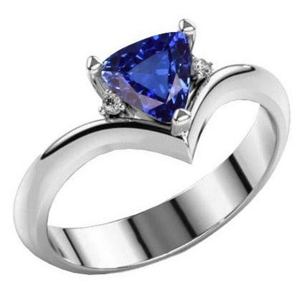 68786 Diamond Three Stone Trillion 1.25 CT Heart Style Sapphire Ring, Size 6.5