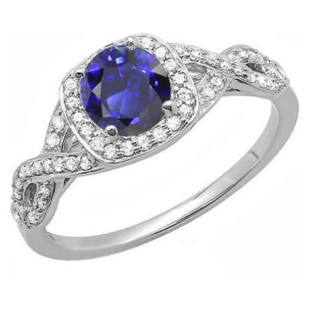 2.50 CT Halo Round Sapphire Twisted Shank Diamonds Wedding Ring, Size 6.5