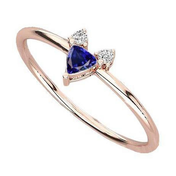 68788 Three Stone Trillion Blue Sapphire 0.75 CT Rose Gold Ring, Size 6.5