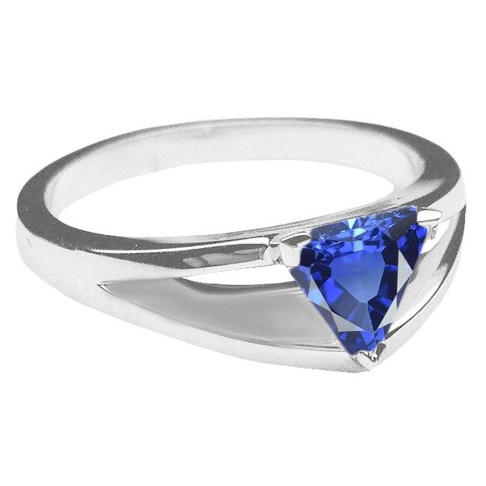 68791 1.50 CT Trillion Ceylon Sapphire Split Shank Solitaire Ring, Size 6.5