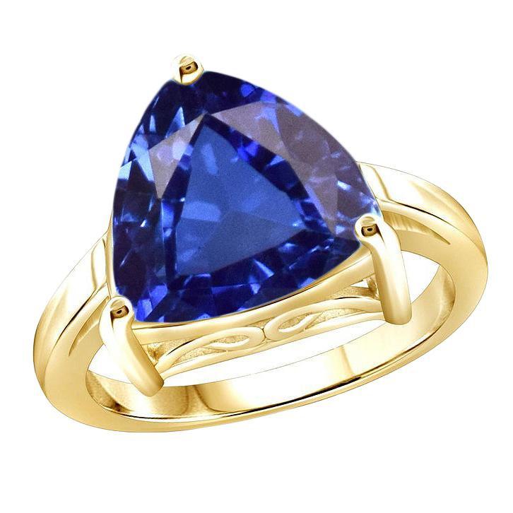 68792 3 CT Solitaire Trillion Blue Yellow Gold Sapphire Ring, Size 6.5