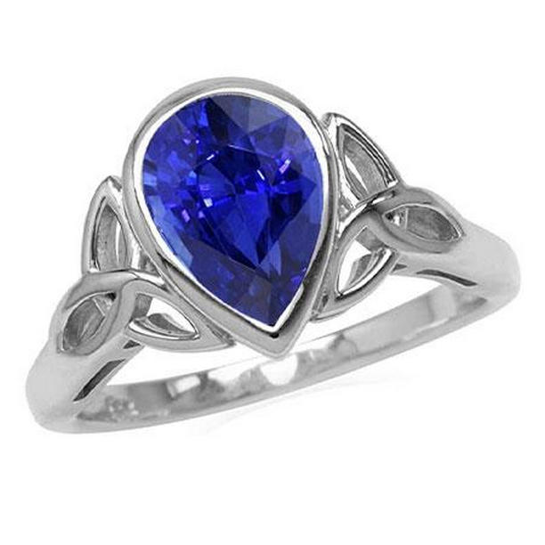 68795 1.50 CT Pear Bezel Set Blue Sapphire Knot Style Solitaire Ring, Size 6.5