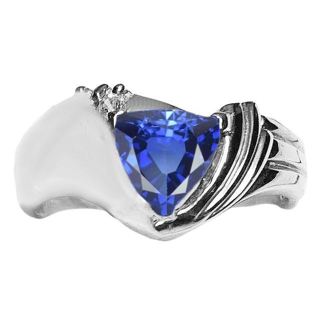 68797 Gemstone Trillion Ceylon Sapphire 2 CT Gold Solitaire Ring, Size 6.5