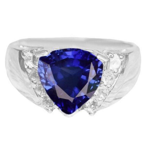 68799 2.50 CT Diamond Trillion Sapphire Vintage Style Anniversary Ring, Size 6.5