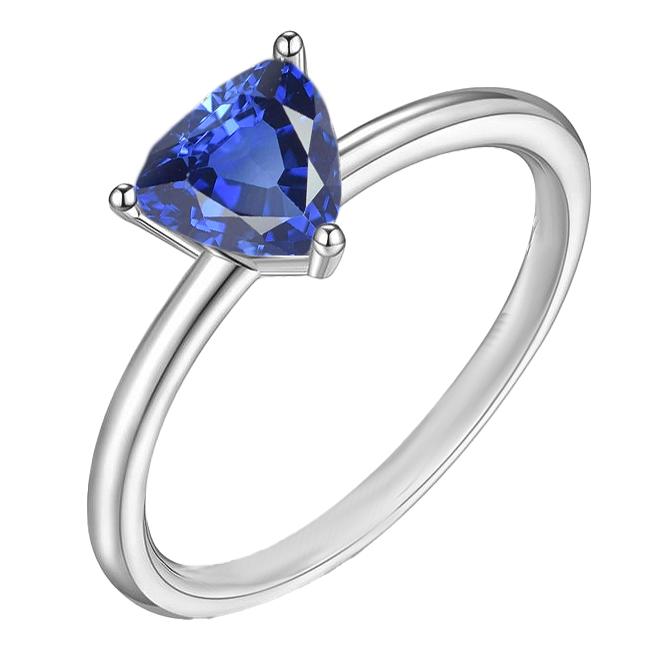 68801 1.50 CT 14K White Gold Trillion Ceylon Sapphire Solitaire Ring, Size 6.5