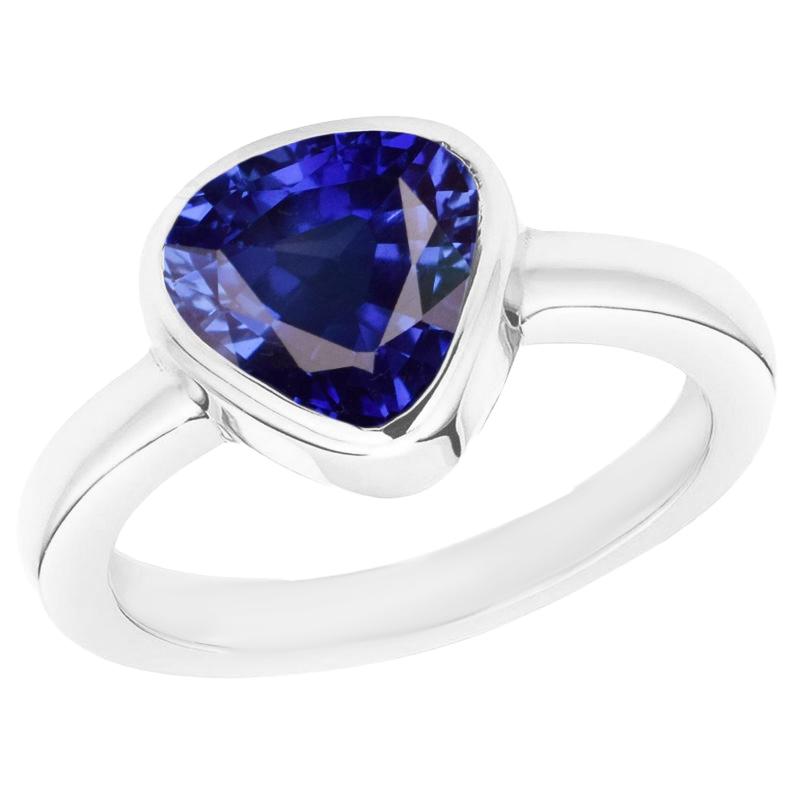 68802 2 CT Blue Sapphire Solitaire Trillion Shaped Ring Bezel Set, Size 6.5
