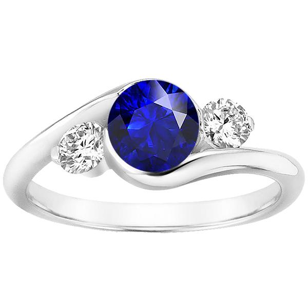 68807 Round Diamond 3 Stone 2.50 CT Bypass Style Sapphire Ring, 14K Gold - Size 6.5