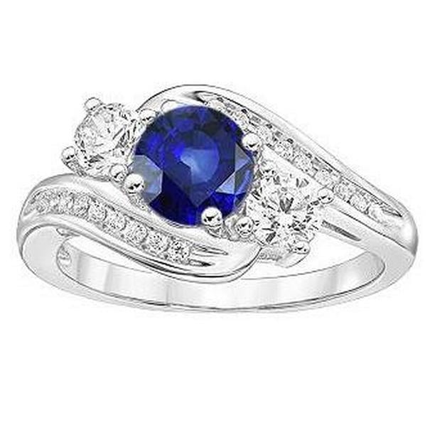 68808 2 CT Diamond Round Ceylon Sapphire Split Shank Wedding Ring, Size 6.5