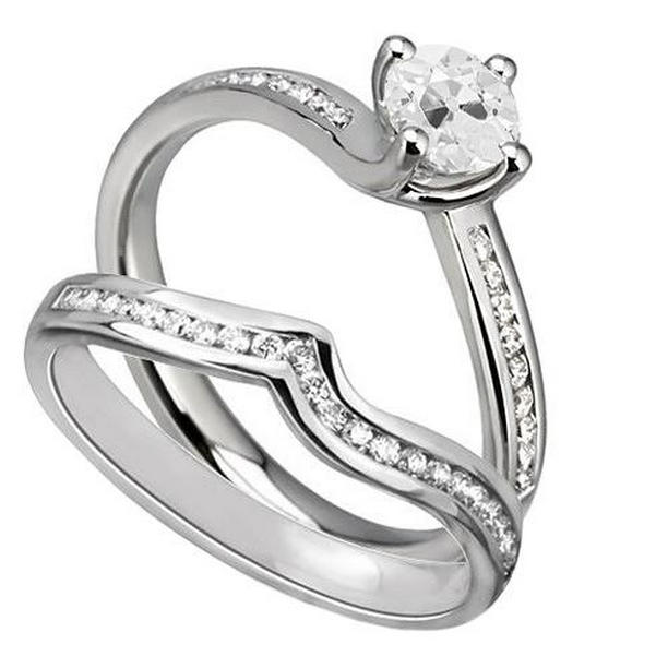 3 CT Round Old Miner Diamond Channel Engagement Ring Set, Size 6.5