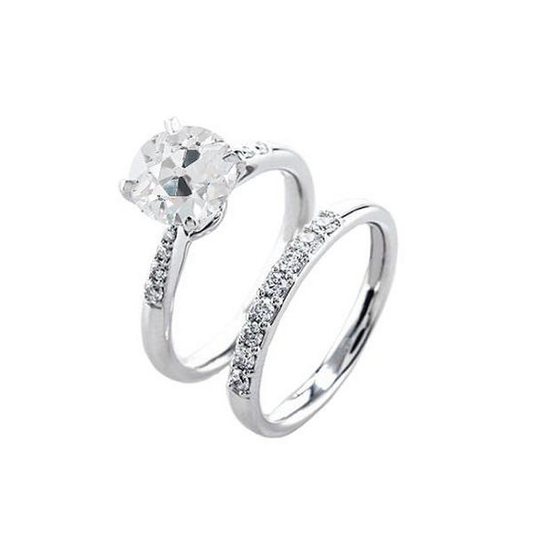 69260 2.25 CT Round Old Miner Cut Diamond Wedding Ring Set, Size 6.5