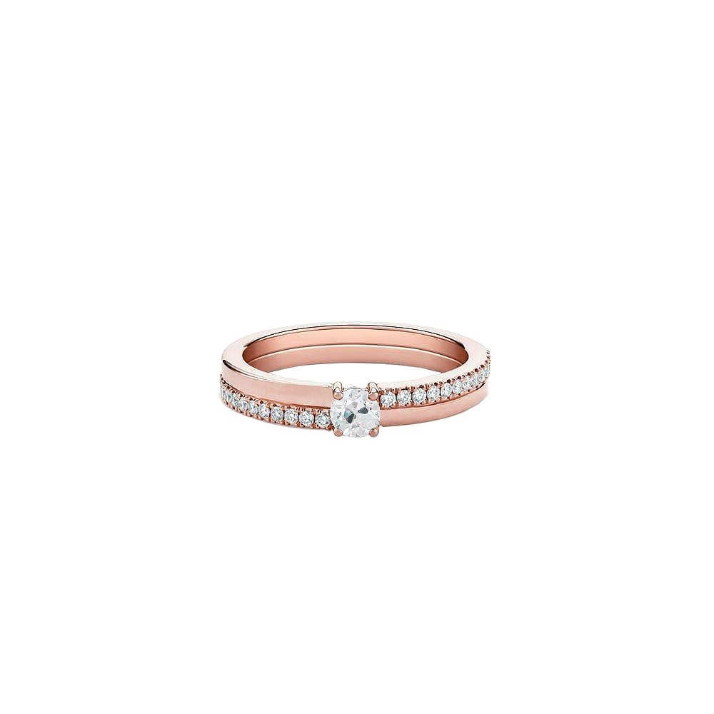 69262 1.75 CT Rose Gold Old Cut Round Diamonds Engagement Ring Set, Size 6.5