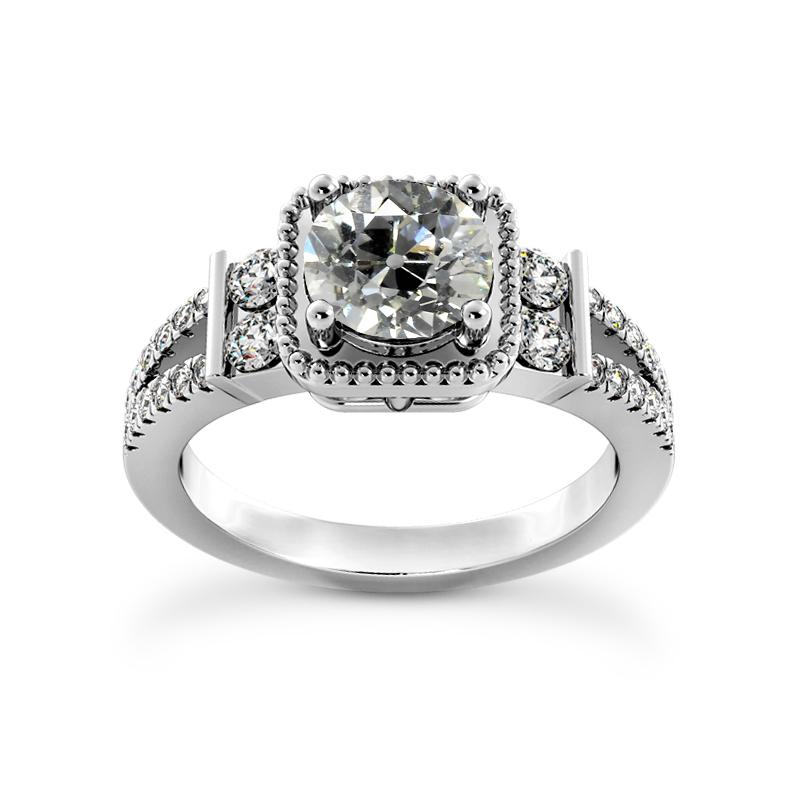 3.75 CT Round Old Mine Cut Diamond Split Shank Engagement Ring, Size 6.5