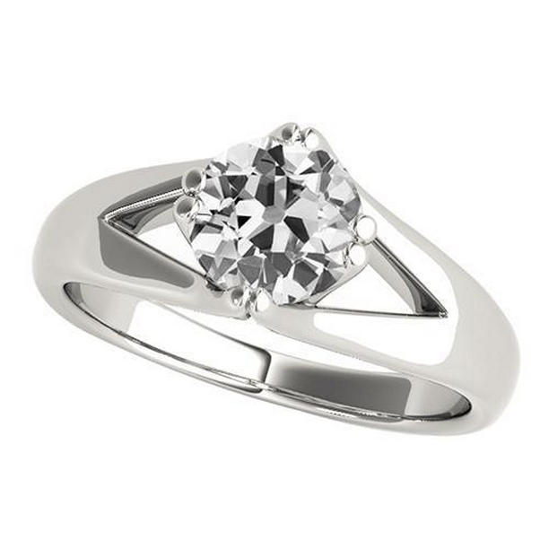 1.50 CT Old Cut Diamond Solitaire Split Shank Engagement Ring, Size 6.5