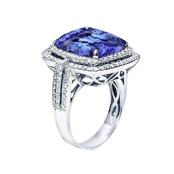 709 Cushion Tanzanite & Round Diamonds 4.50 CT Gemstone Ring, Size 6.5