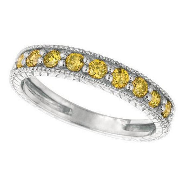 9241 Round 0.45 CT Yellow Sapphire Ring Band, 14K White Gold - Size 6.5
