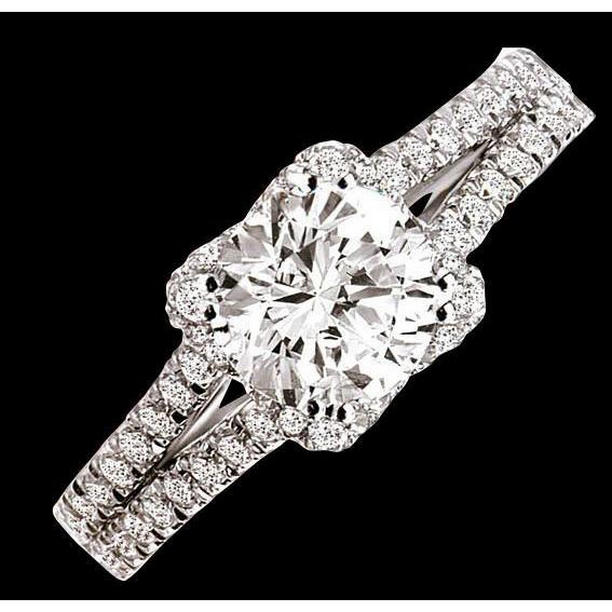 958 2.01 CT Round Diamond Double Shank Ring with Accents, 14K White Gold - Size 6.5