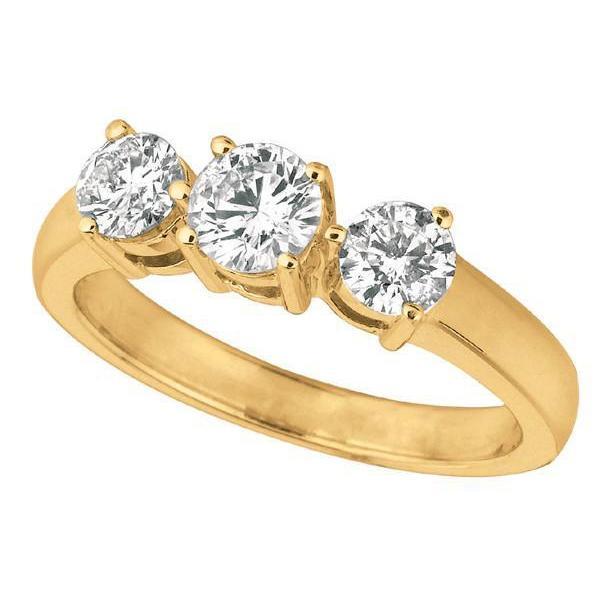 9728 Yellow Gold 1.75 CT Diamond 3 Stone Anniversary Ring, Size 6.5