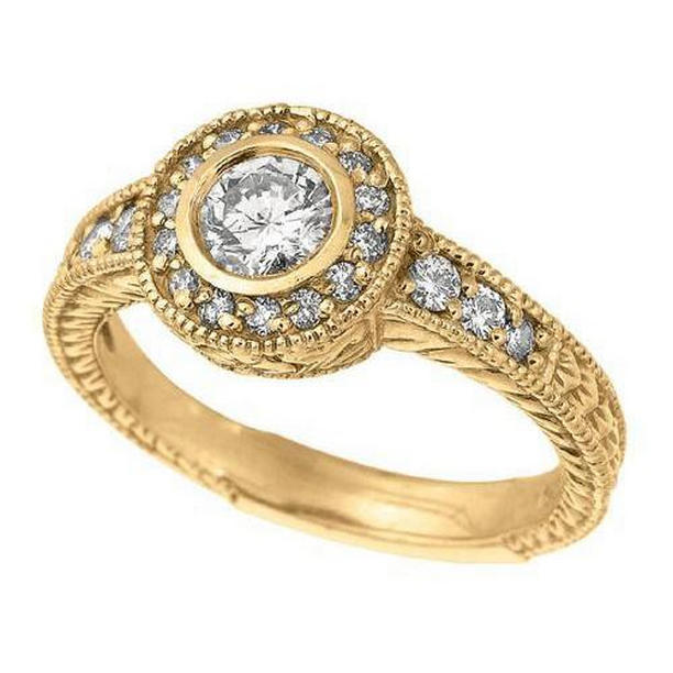 9850 0.80 CT Bezel Setting Diamond Anniversary Fancy Ring, 18K Yellow Gold - Size 6.5
