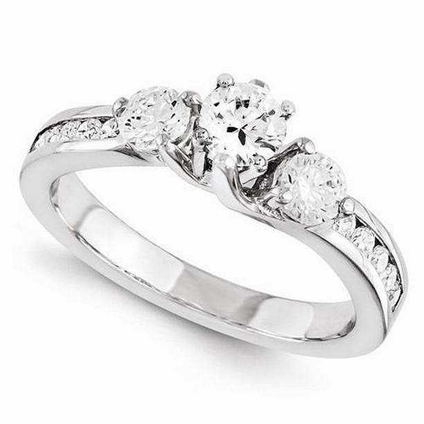 9939 1.95 CT Diamond Engagement Three Stone Fancy Ring, 14K White Gold - Size 6.5