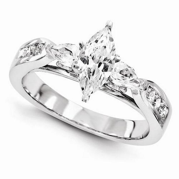 1.58 CT Three Stone Style Diamond Engagement Fancy Ring, Size 6.5