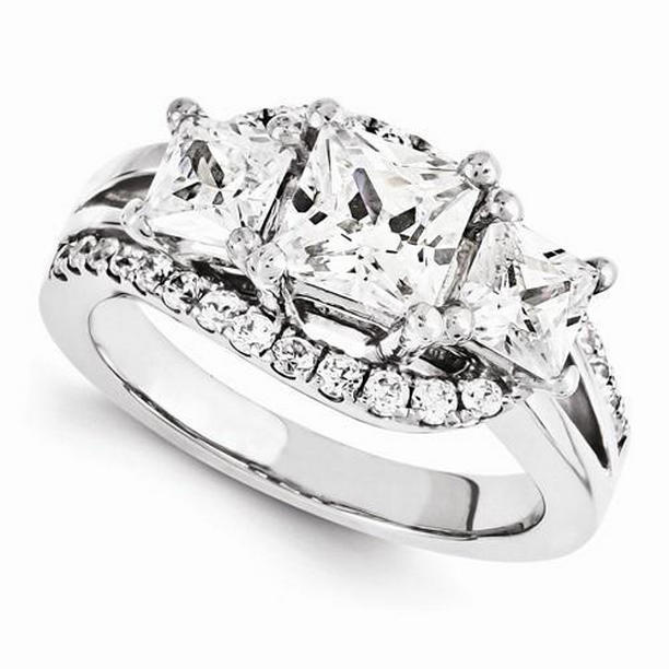 4 CT Diamond Engagement Fancy Three Stone Ring, Size 6.5