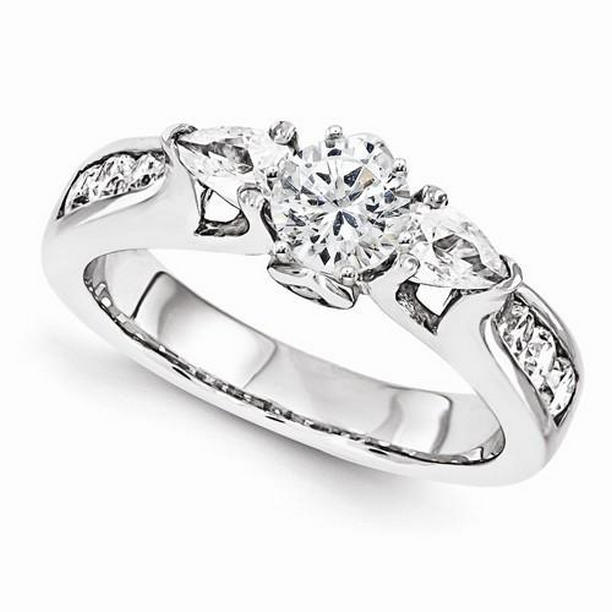9967 1.58 CT Diamond Engagement Fancy Three Stone Style Ring, White Gold - Size 6.5