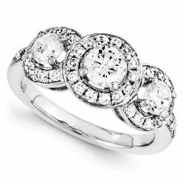 9981 3 CT Diamond Three Stone Style Engagement Ring, 14K Gold - Size 6.5
